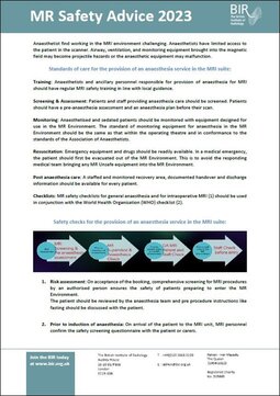 MR Advice Sheet 2 Safety steps in an anaesthesia service in the MRI suite 1